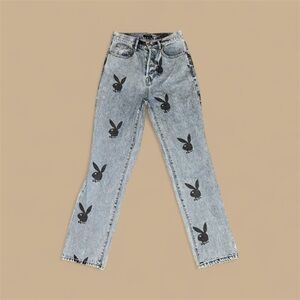 PLAYBOYxPACSUN Light Denim Jeans with Black Bunny Print
